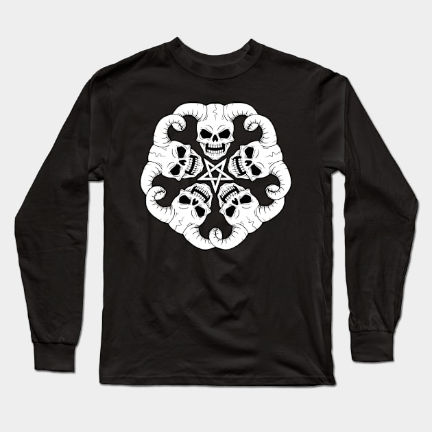 Baphomet Gifts Women Lucifer Gift Men Skull 666 Pentagram Long Sleeve T-Shirt by PomegranatePower